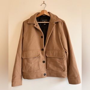 Men’s Tan Brown Wool Button Up Jacket with Collar | Small